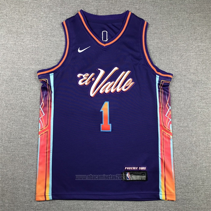Camiseta Nino Phoenix Suns Devin Booker #1 Ciudad 2023-24 Violeta